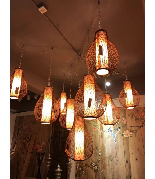 Bamboo Lampshade Pendant Light Handmade - Amber D38xH55cm