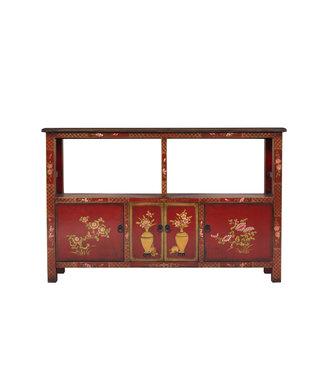 Fine Asianliving Chinese Sideboard Red Handpainted Flowers W140xD33xH90cm