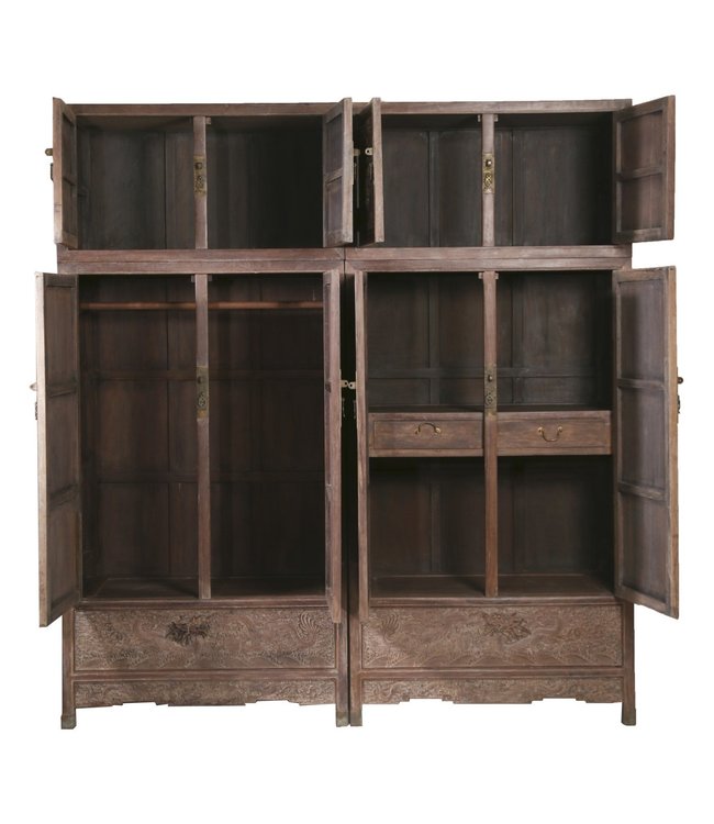 Armoire de Mariage Chinoise Antique Set / 2 Empereur Fait Main Dragons L110xP55xH240cm