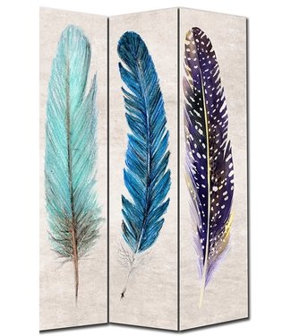 Fine Asianliving Biombo Separador de Lienzo A120xA180cm 3 Paneles Plumas