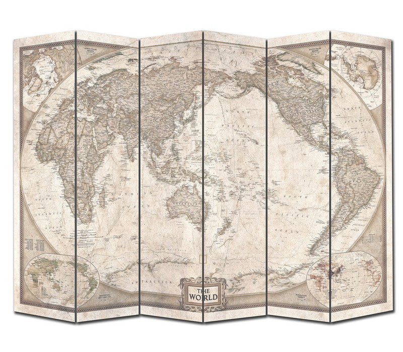 Biombo Separador Anch240xAlt180cm Mapa del Mundo Vintage 6 Paneles