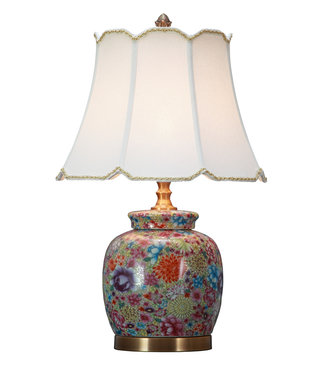 Fine Asianliving Lámpara de Mesa de Porcelana China con Pantalla Arte Multicolor An22xP22xAl57cm
