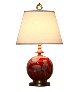 Fine Asianliving Oriental Table Lamp Porcelain with Lampshade Red Gold Gingko Leaves Handmade