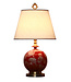 Oriental Table Lamp Porcelain with Lampshade Red Gold Gingko Leaves Handmade