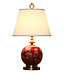 Oriental Table Lamp Porcelain with Lampshade Red Gold Gingko Leaves Handmade