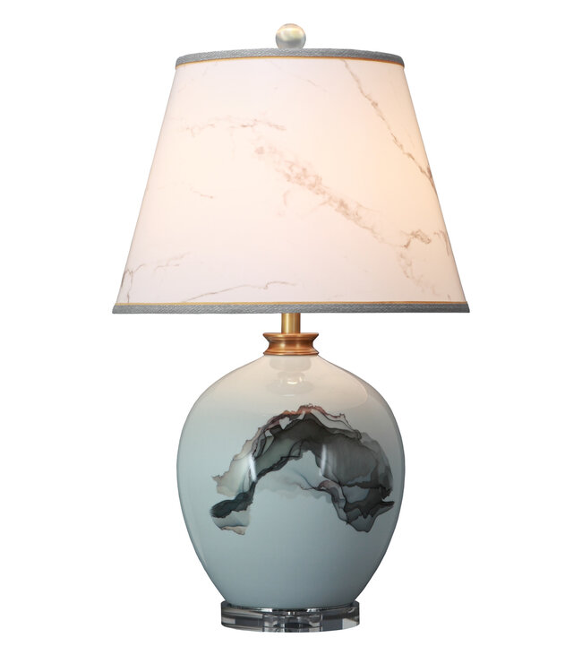 Oriental Table Lamp Porcelain with Lampshade Abstract Scenery W50xD50xH71cm