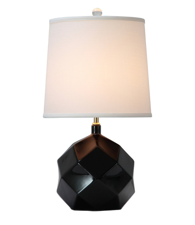 Tischlampe Porzellan mit Schirm Schwarz mit Kunst B22xT22xH58cm