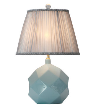 Fine Asianliving Tischlampe Porzellan mit Schirm Himmelblau mit Kunst B23xT23xH53cm