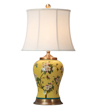 Fine Asianliving Lampada da Tavolo Cinese in Porcellana con Paralume Dipinta a Mano Fiori Gialli L23xP23xA71cm