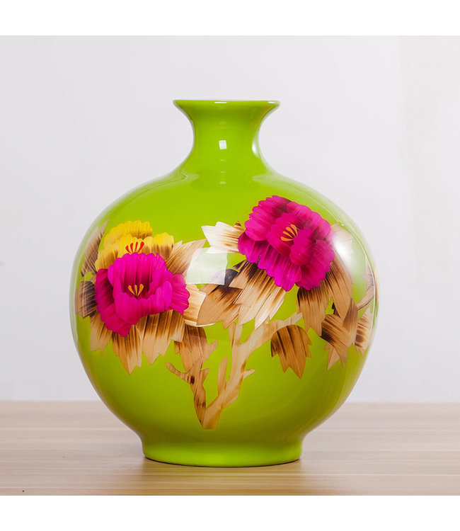 Chinese Vaas Porselein Handgemaakt Pioenrozen Groen H29.5cm