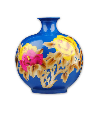 Fine Asianliving Vase Chinois Porcelaine Paille de blé Pivoine Bleu Fait Main D25xH29.5cm