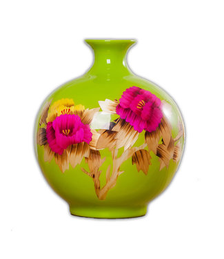 Fine Asianliving Vase Chinois Porcelaine Paille de blé Pivoine Vert Fait Main D25xH29.5cm