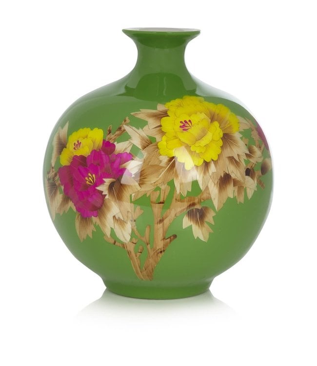 Vaso Cinese in Ceramica Porcellana Fatto a Mano Peonia Verde  -  Orientique - Asianliving