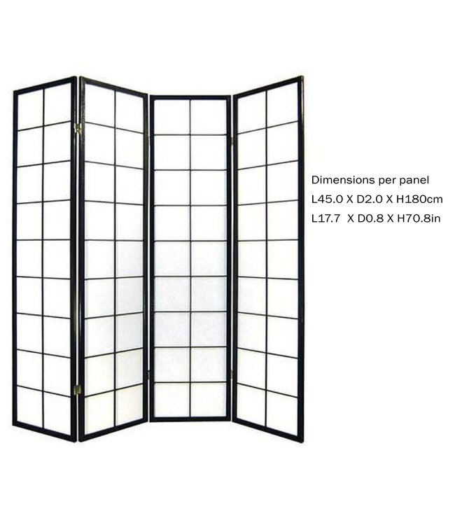 Biombo Japonés A180xA180cm 4 Paneles Shoji Papel de Arroz Negro Separador