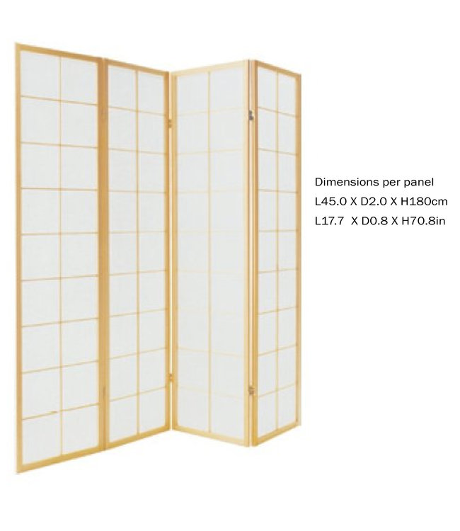 Paravento Divisori Giapponese L180xA180cm di Legno e Carta Shoji Naturale