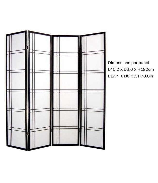 Japanese Room Divider 4 Panels W180xH180cm Privacy Screen Shoji Rice-paper Black - Double Cross