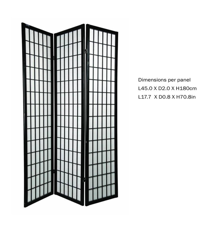 Japanse Kamerscherm B135xH180cm 3 Panelen Shoji Rijstpapier Zwart - Tana
