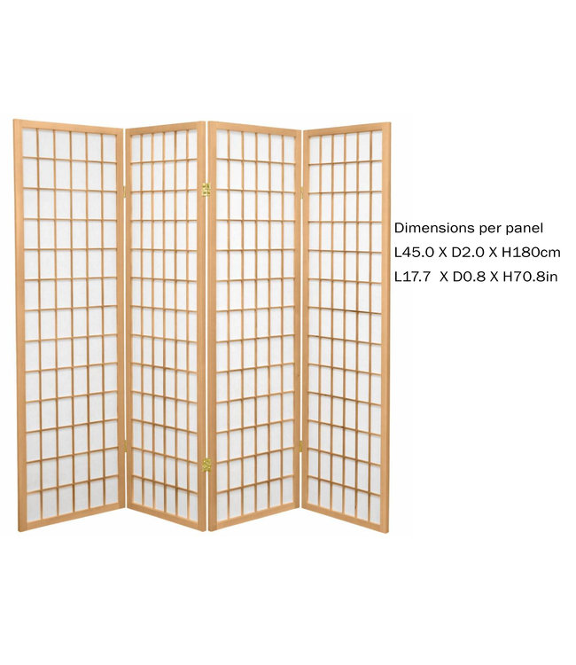 Paravent Japonais Shoji L180xH180cm 4 Panneaux Papier de Riz Naturel - Tana