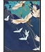 Aquarelle Painting Handmade Japanese Cranes with Frame Solid Wood 80x122cm Navy