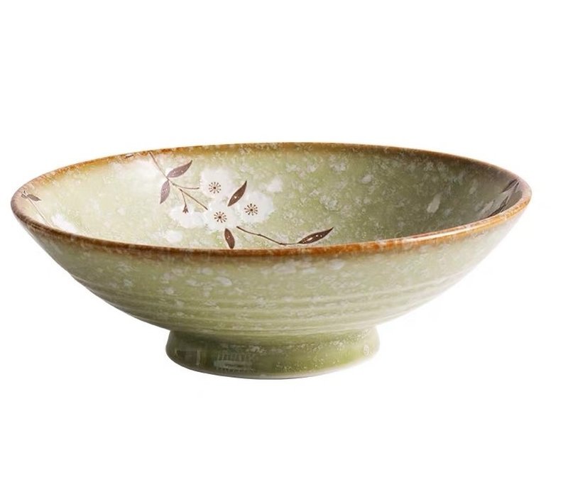 Japanese Tableware Soshun Glossy Cosmos Green - Salad Bowl 24.5x8cm
