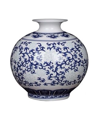 Fine Asianliving Vaso Cinese in Ceramica Porcellana Dipinto a Mano Blu e Bianco D17xH17cm
