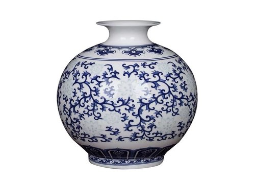 Fine Asianliving Vase Chinois Porcelaine Bleu et Blanc Peint à la Main D25xH29.5cm