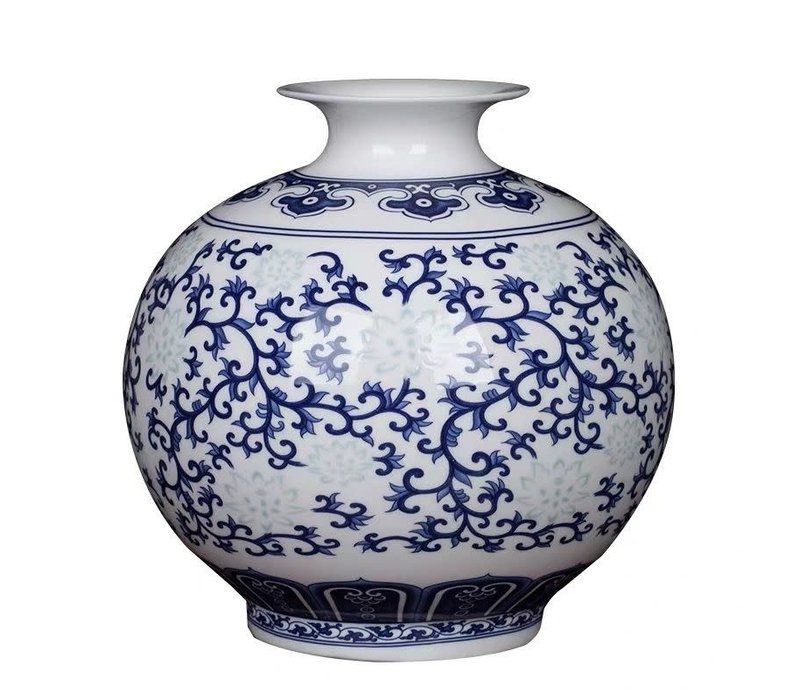 Chinese Vaas Porselein Handgeschilderd Blauw-Wit