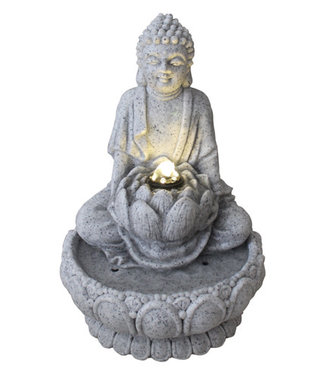 Fine Asianliving Fontana Buddha di Pietra Arenaria su Loto 21.5x22x31.2cm