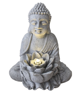 Fine Asianliving Zandsteen Boeddha met Lotus Fontein 31.5x26.8x37cm