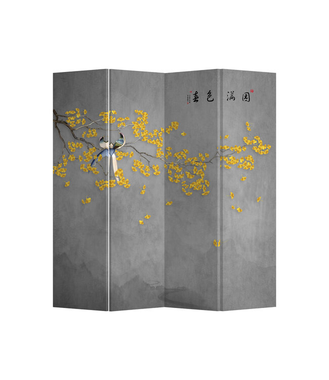 Paravent en Toile L160xH180cm 4 Panneaux Fleurs Jaunes