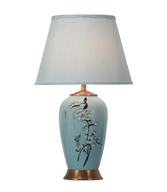 Fine Asianliving Chinesische Tischlampe Porzellan mit Schirm Handbemalt Blau Blüten