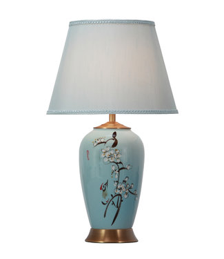 Fine Asianliving Lámpara de Mesa de Porcelana con Pantalla Pintada a Mano Azul Flores