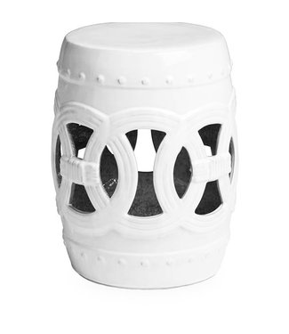 Fine Asianliving PREORDER WEEK 19 Ceramic Garden Stool Porcelain Coin White D32xH43cm