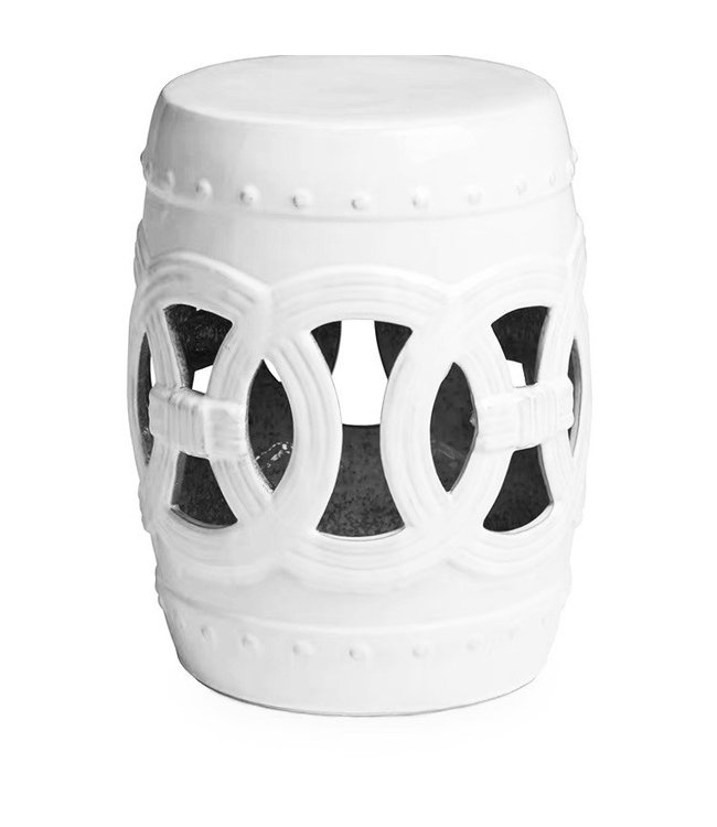 Ceramic Garden Stool Porcelain Chinese Coin White D32xH43cm