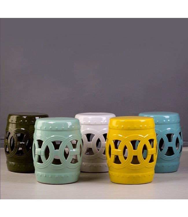 Ceramic Garden Stool Porcelain Chinese Coin White D32xH43cm