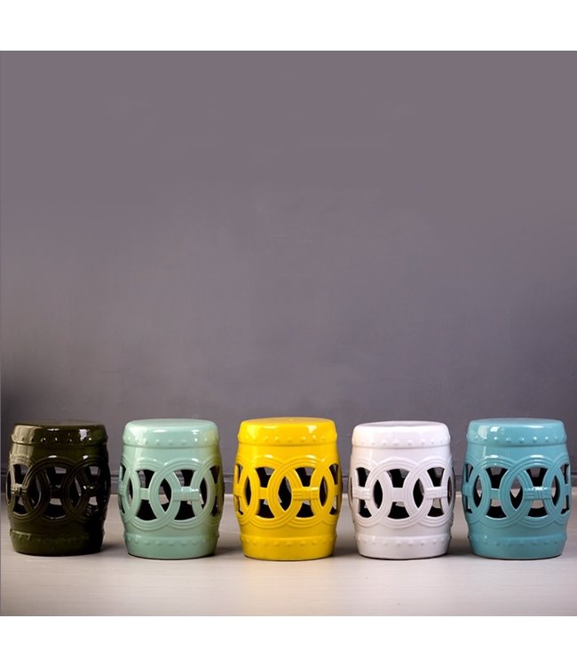 Ceramic Garden Stool Porcelain Chinese Coin White D32xH43cm