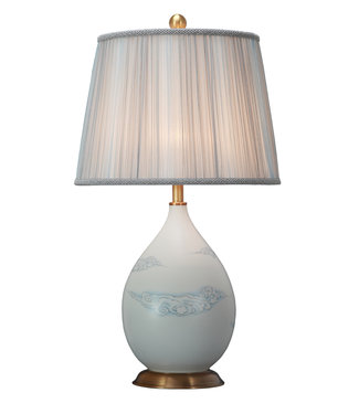 Fine Asianliving Lampada da Tavolo Cinese in Porcellana con Paralume Dipinta a Mano L25xP25xA78cm