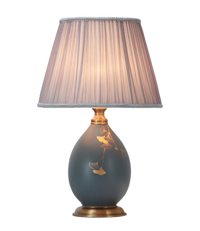 Chinese Tafellamp Porselein Ginkgo Grijs Handgeschilderd D16xH51cm