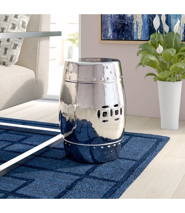 Ceramic Garden Stool Porcelain Asian Style Silver D33xH46cm