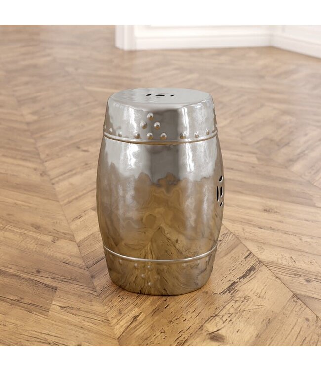 Ceramic Garden Stool Porcelain Asian Style Silver D33xH46cm