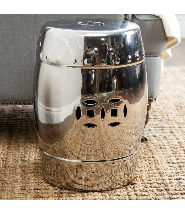 Ceramic Garden Stool Porcelain Asian Style Silver D33xH46cm