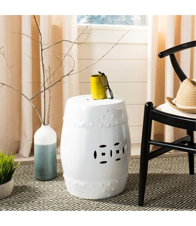 Tabouret Céramique Blanc Chinois Porcelaine D33xH46cm