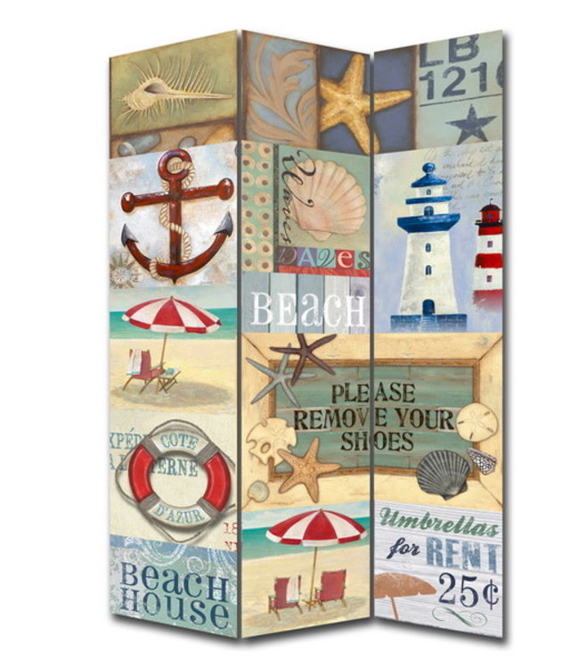 Paravent en Toile L120xH180cm 3 Panneaux Ocean Beach Marine