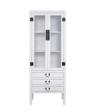 Fine Asianliving Libreria Vetrina Cinese con Porte di Vetro Bianco L70xP40xA182cm