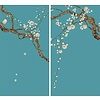 Fine Asianliving Oriental Wall Art Set/2 Sakura Nacre Sur 100% Pure Soie 60x110cm