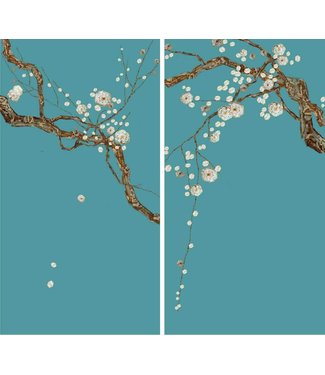 Fine Asianliving Oriental Wall Art Set/2 Sakura Mother-of-Pearl on 100% Pure Silk 60x110cm