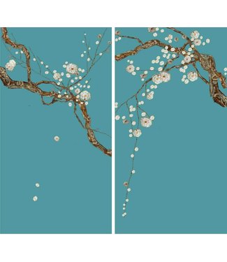 Fine Asianliving Set da Parete Orientale/2 Madreperla Sakura Su Seta Pura Al 100% 60x1100m