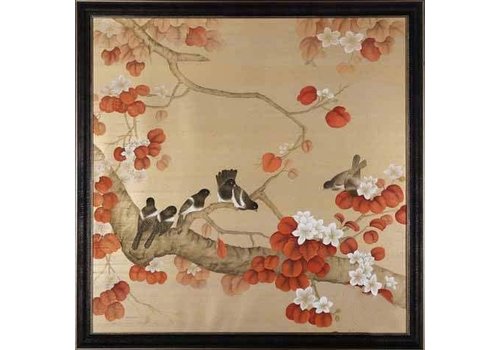 Fine Asianliving Art Mural Oriental Oiseaux Peints 100% Soie Pure 90x90cm
