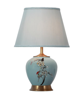 Fine Asianliving Chinese Table Lamp Porcelain Blue Handpainted with Lampshade W21xD21xH54cm