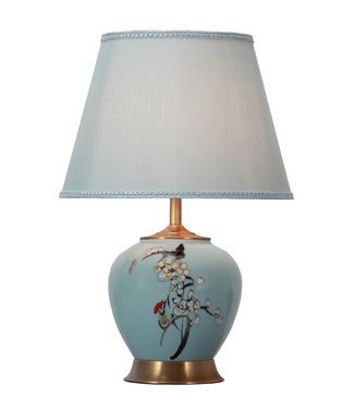 Fine Asianliving Lampada da Tavolo Cinese in Porcellana con Paralume Dipinta a Mano Blu L21xP21xA54cm